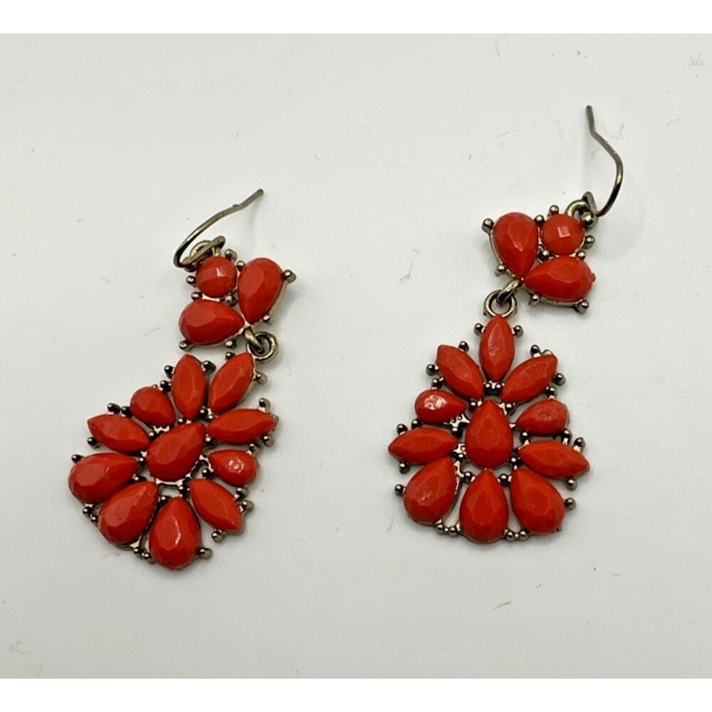 Coral Red Silvertone Fashion Dangle Earring Jewelry